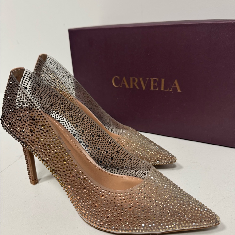 Neutral/Blush Stiletto Heels with Crystal Embellishments
